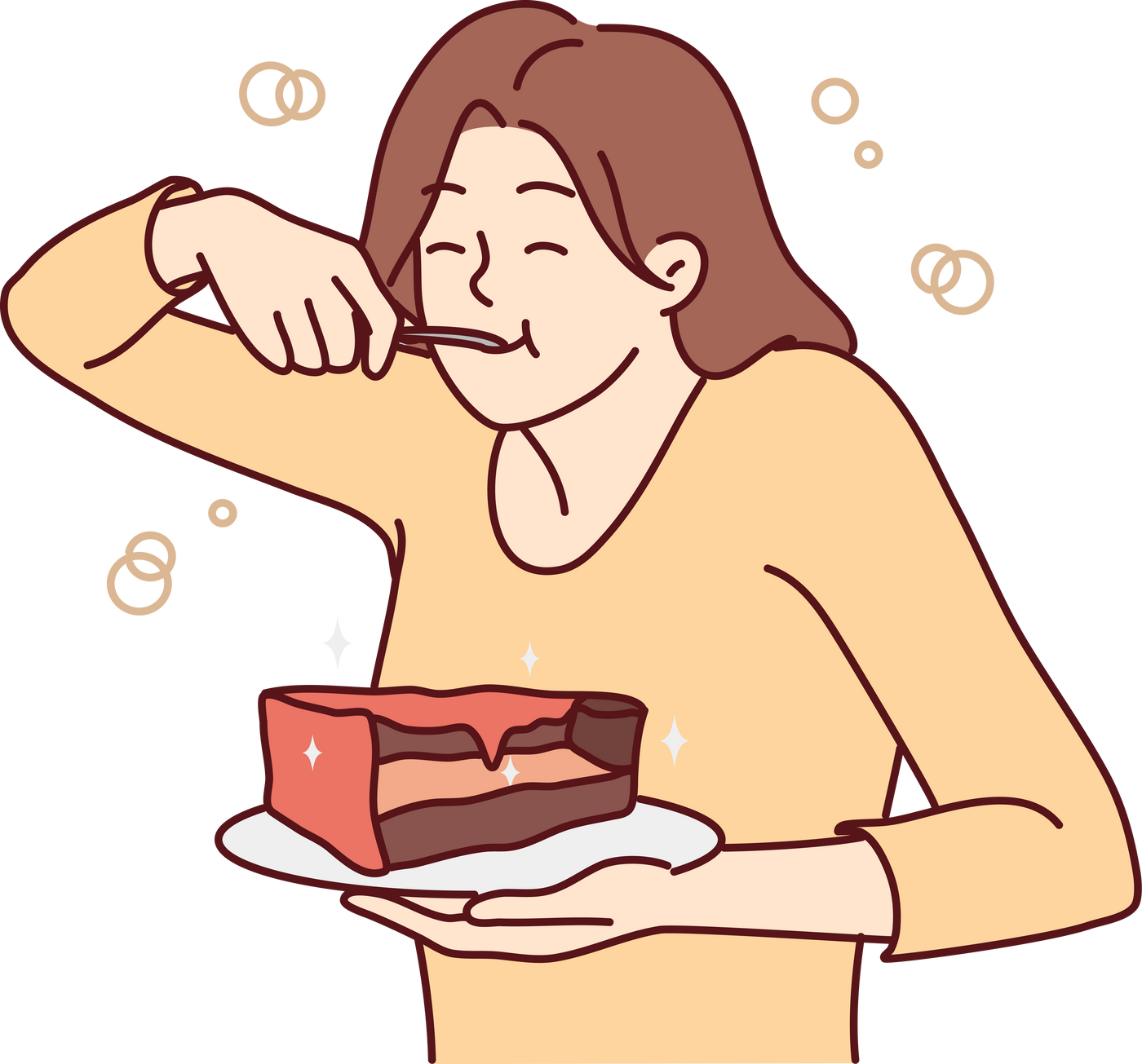 Young woman eating chocolate cake